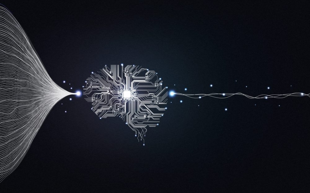 Big data and artificial intelligence concept. Machine learning and circuit board. Deep learning
