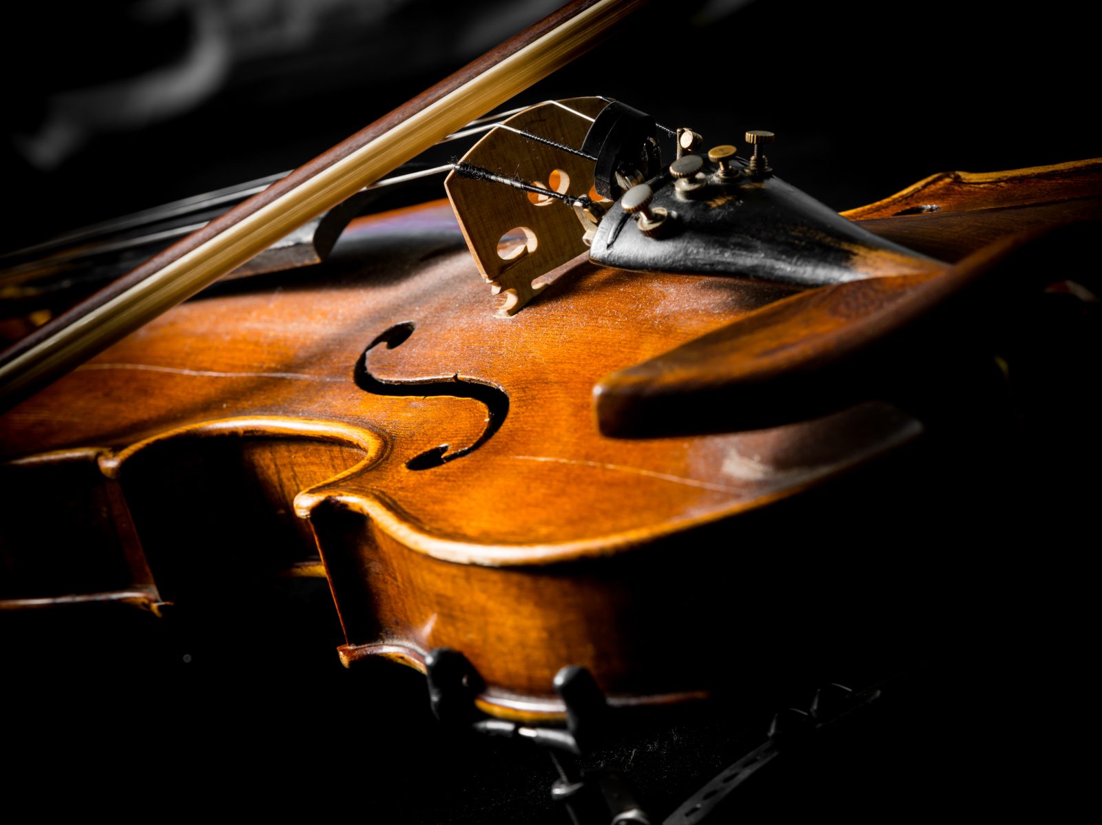 violin close up on black background
