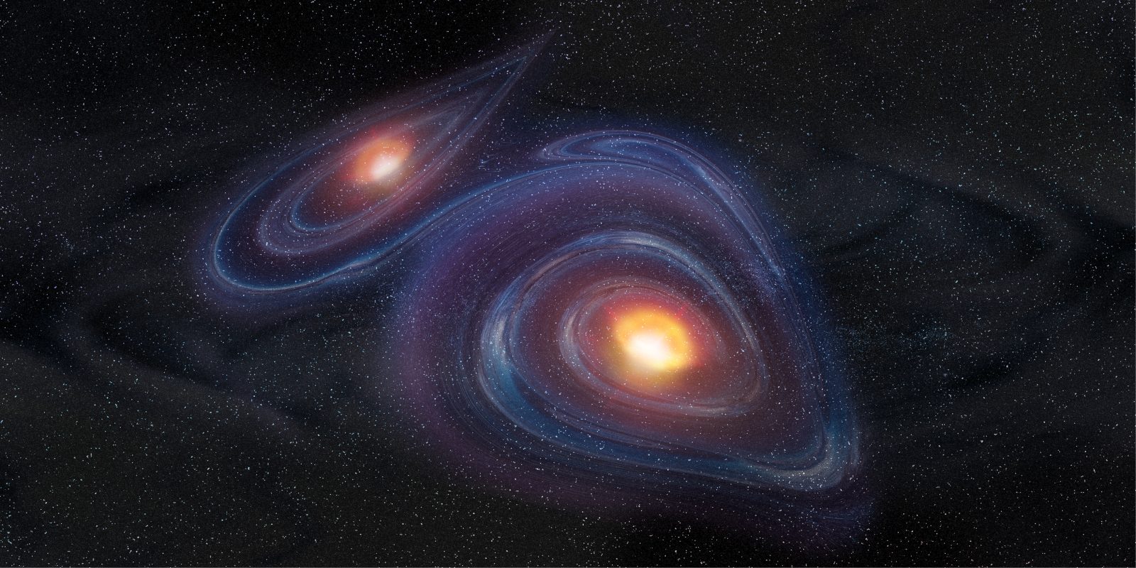 Collision galaxies. Three-dimensional parabola with collision of galaxies. Universe with stars and stars. Starry sky