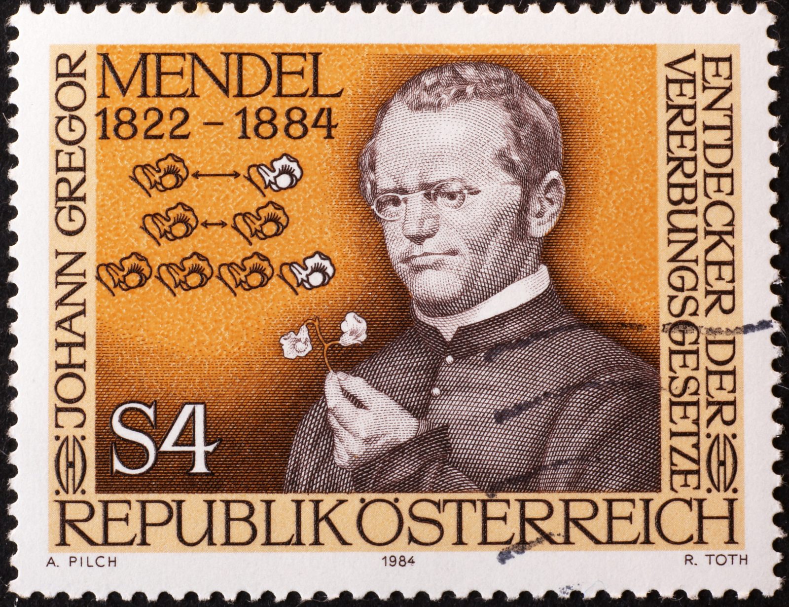 Scientist Gregor Mendel on austrian postage stamp