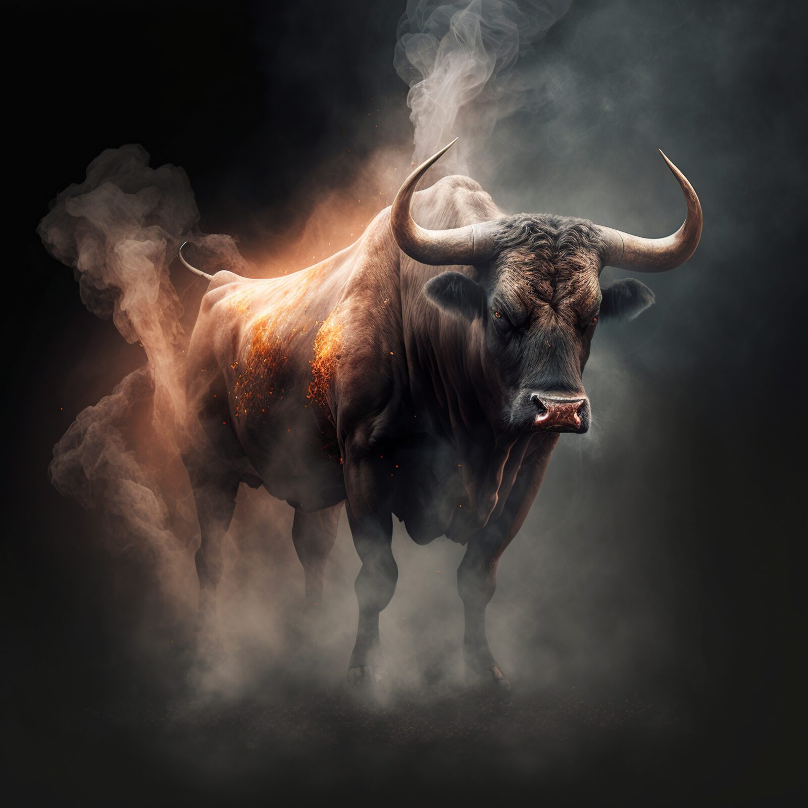 illustration of a fighting bull, smoky environment, image generated by AI