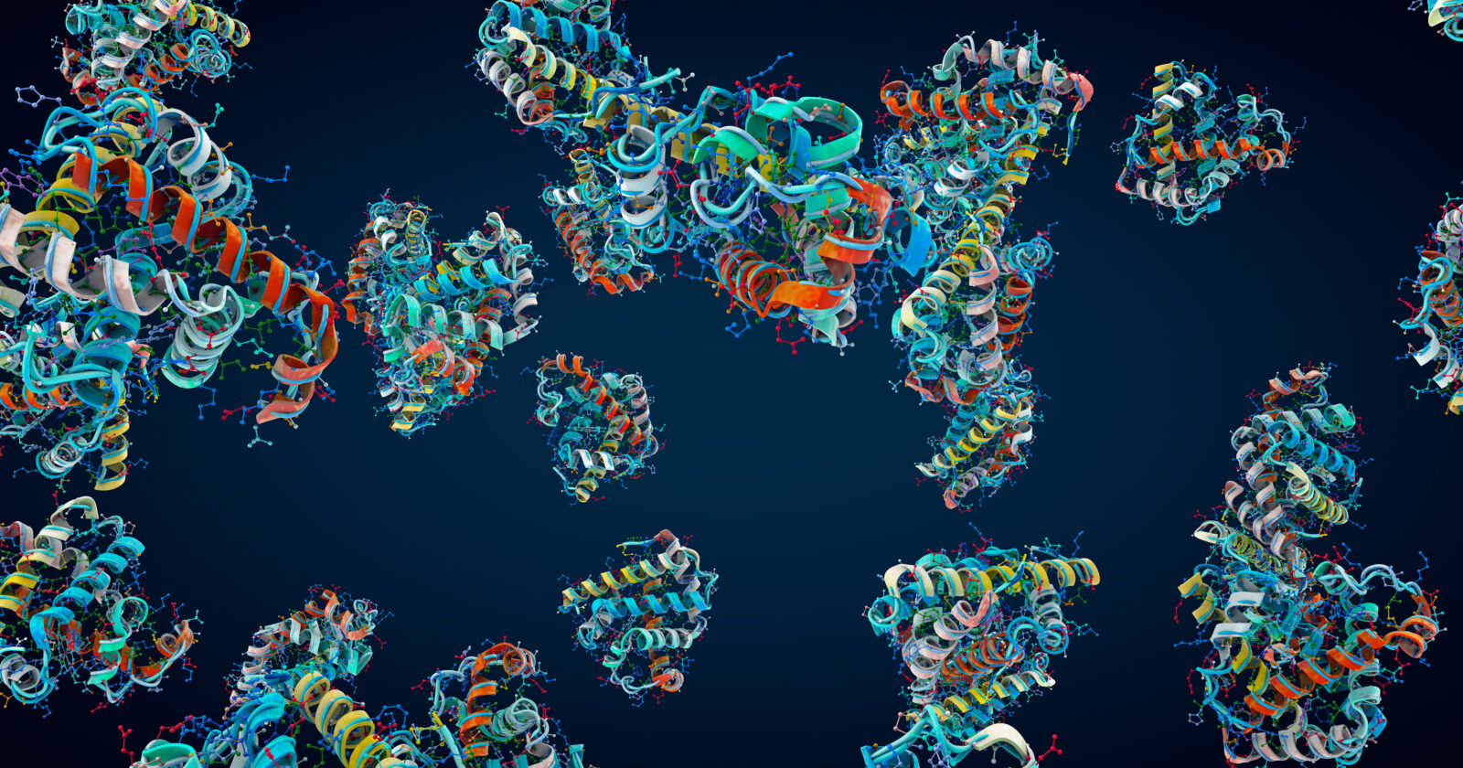 Colorful chain of amino acids or bio molecules called proteins - 3d illustration