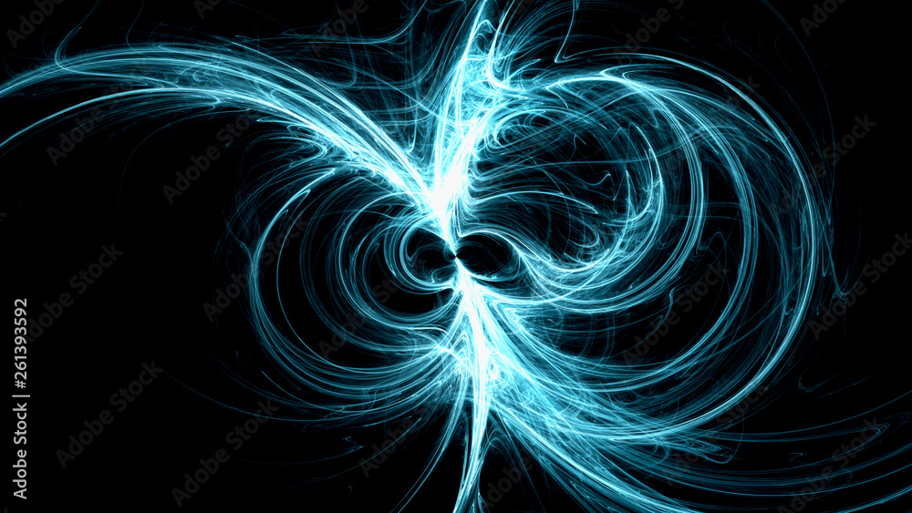 Bright blue electromagnetic field in space isolated on black background.