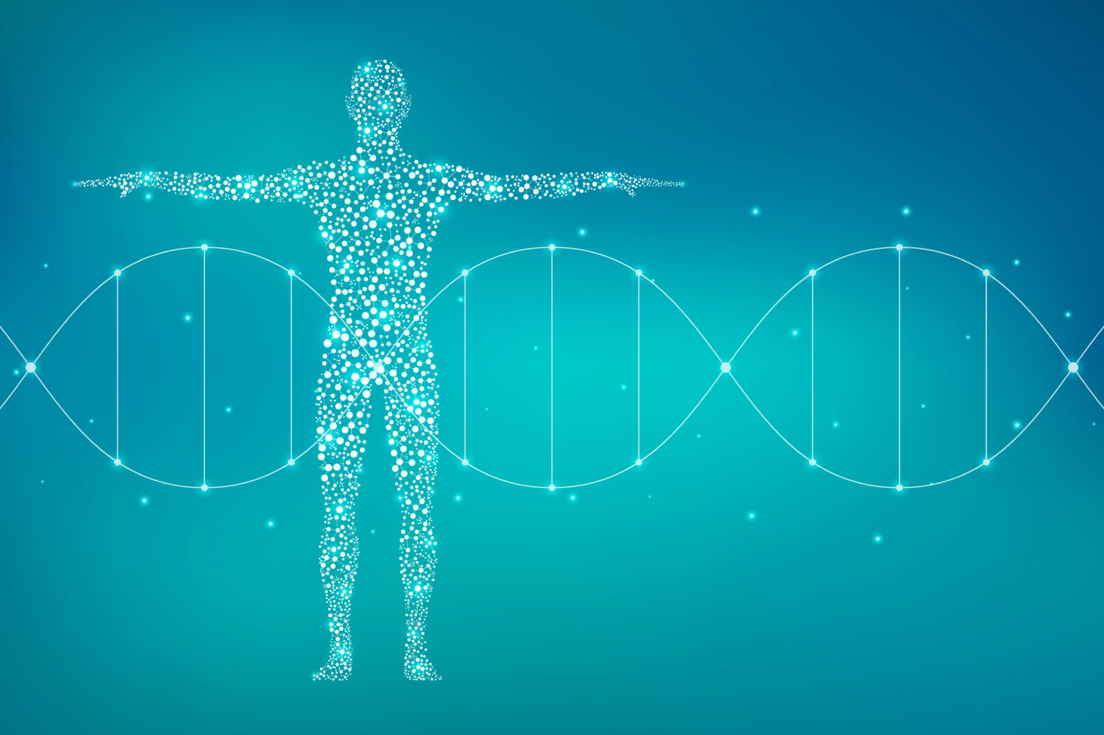Abstract human body with molecules DNA. Medicine, science and technology concept. Illustration.