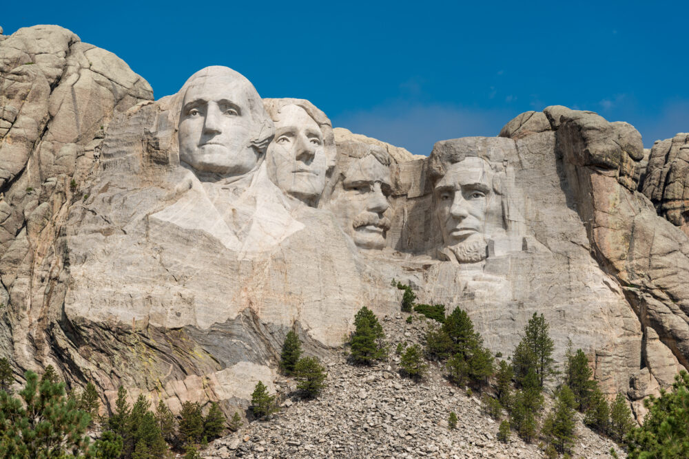 Mount Rushmore National Monument as viewed from the Grand View Terrace near Keystone, South Dakota