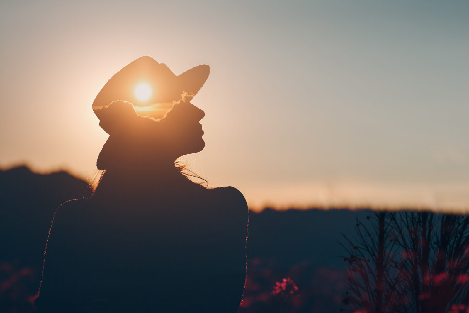 Mental health and business. Silhouette of young adult businesswoman