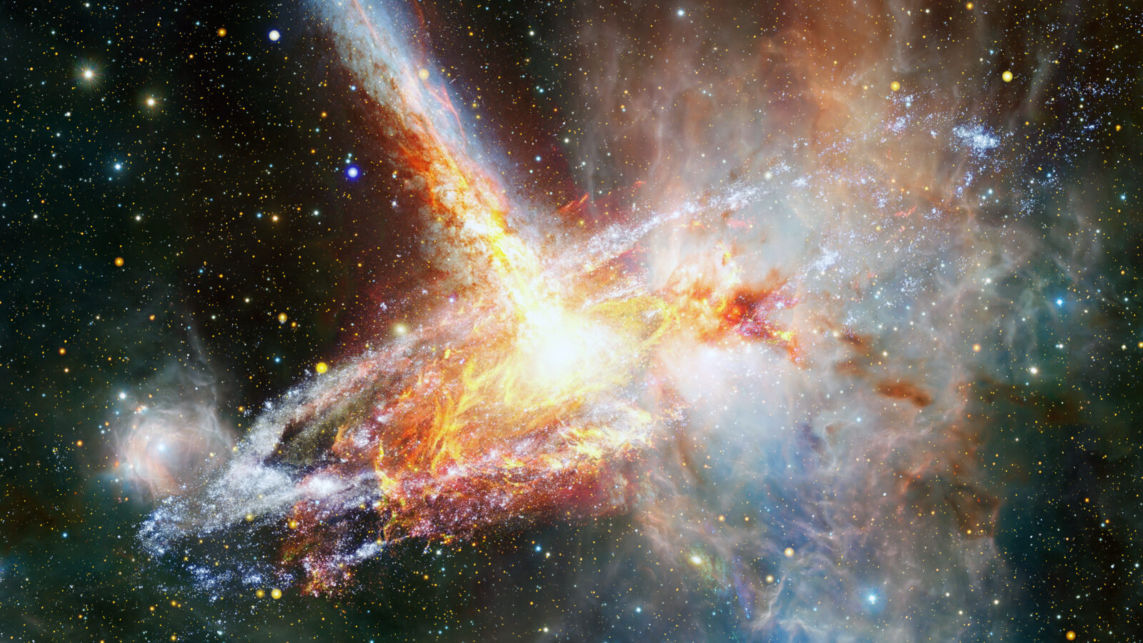 Space landscape with nebula and pulsar. Elements of this image furnished by NASA